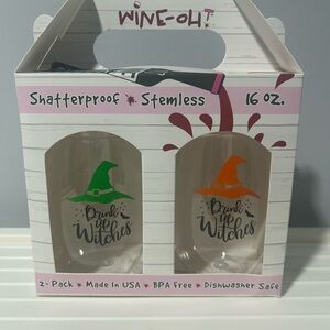Drink up Witches Shatterproof Plastic Stemless Wine Glasses (Set of 2)